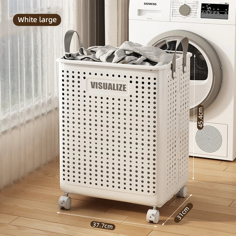 Laundry Basket With Wheels Foldable Laundry Basket Large Capacity Dirty Clothes Hamper Multifunction Rolling Organizer for Home