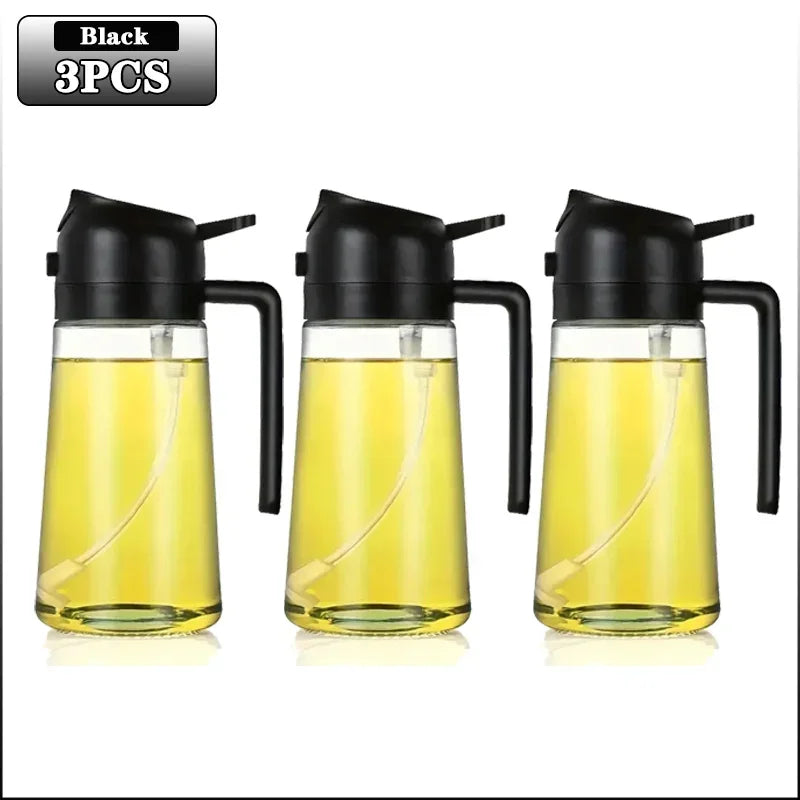 3PCS 2in1 470ml Glass Spray Oil Sprayer Bottle Spray Oil Dispenser Oil Jar Cruet BBQ Kitchen Baking Roasting Picnic Kitchen Tool