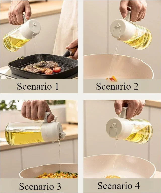 3PCS 2in1 470ml Glass Spray Oil Sprayer Bottle Spray Oil Dispenser Oil Jar Cruet BBQ Kitchen Baking Roasting Picnic Kitchen Tool