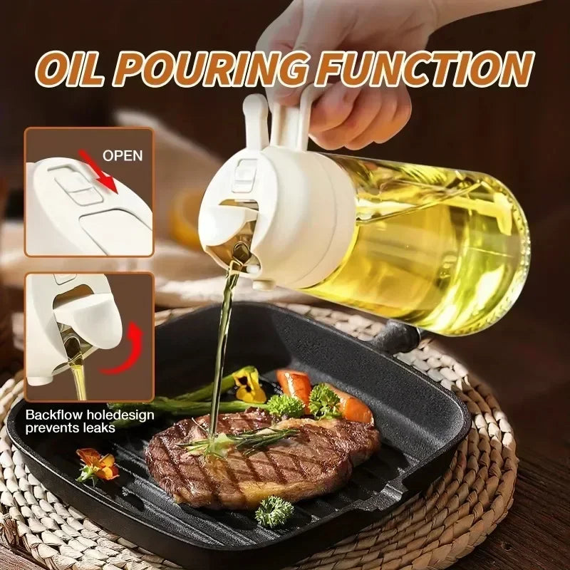 3PCS 2in1 470ml Glass Spray Oil Sprayer Bottle Spray Oil Dispenser Oil Jar Cruet BBQ Kitchen Baking Roasting Picnic Kitchen Tool