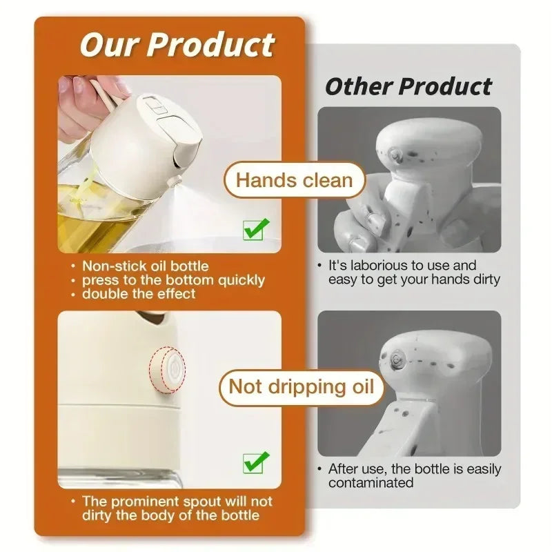 3PCS 2in1 470ml Glass Spray Oil Sprayer Bottle Spray Oil Dispenser Oil Jar Cruet BBQ Kitchen Baking Roasting Picnic Kitchen Tool