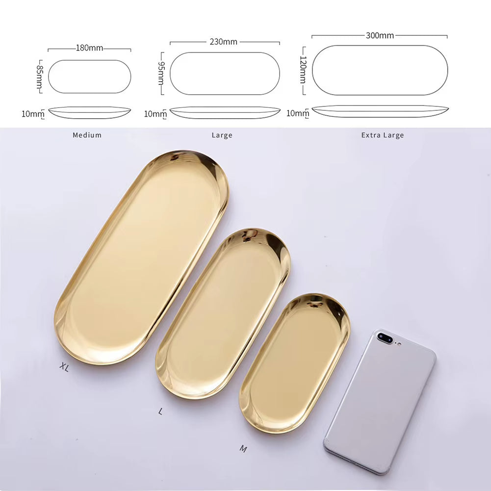 Stainless Steel Gold Storage Tray Fruit Jewelry Display Plate Kitchen Vanity Organizer Tools Metal Toilet Storage Rack