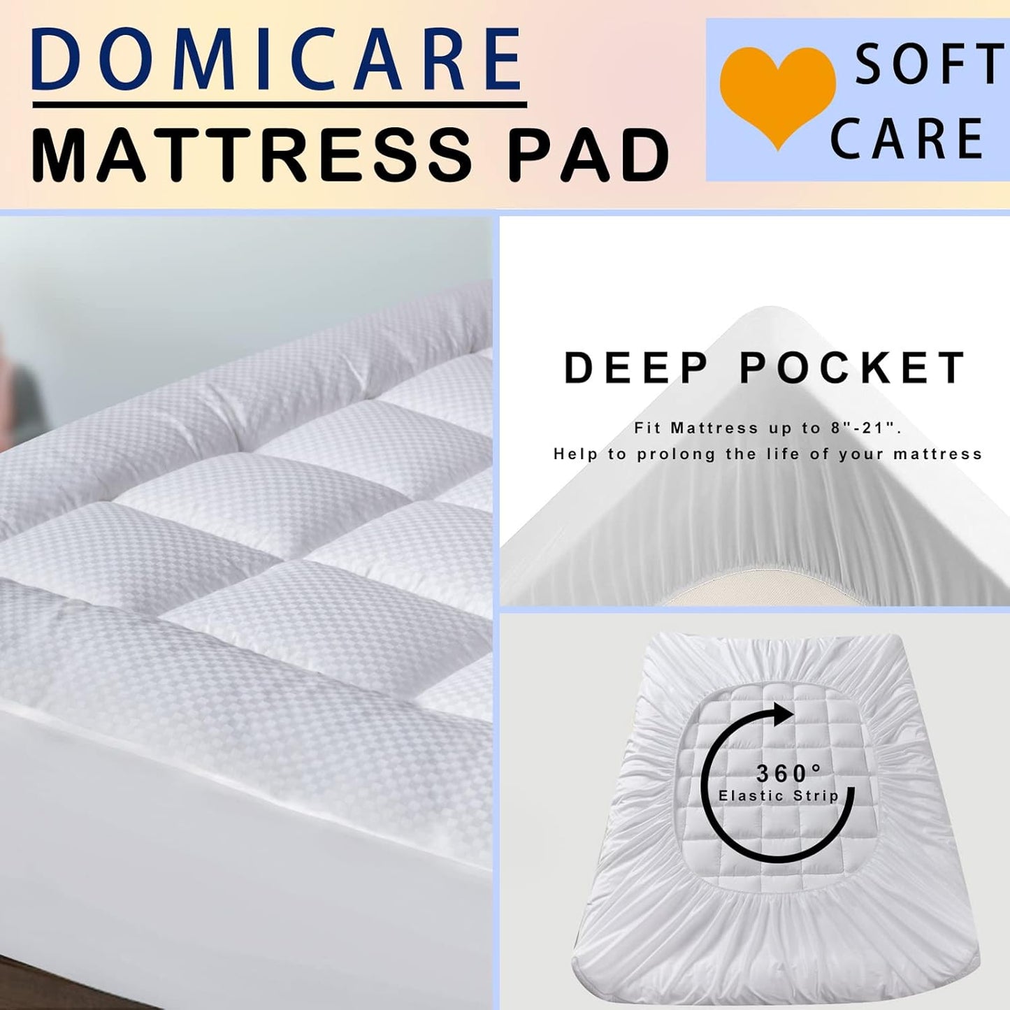 Twin XL Size Mattress Pad Cover Quilted Fitted Mattress Protector with Deep Pocket (8-21Inch), Cooling Mattress Topper Pillow Top-White