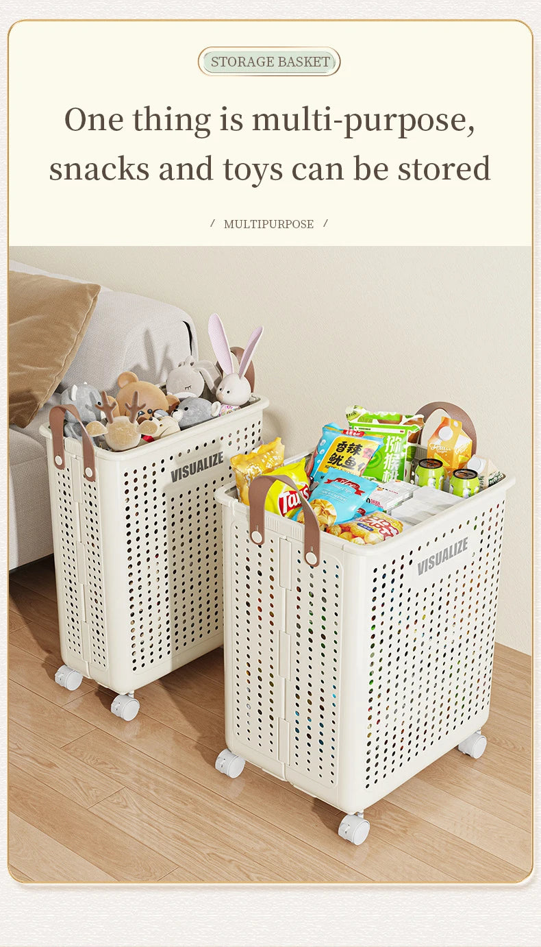 Laundry Basket With Wheels Foldable Laundry Basket Large Capacity Dirty Clothes Hamper Multifunction Rolling Organizer for Home