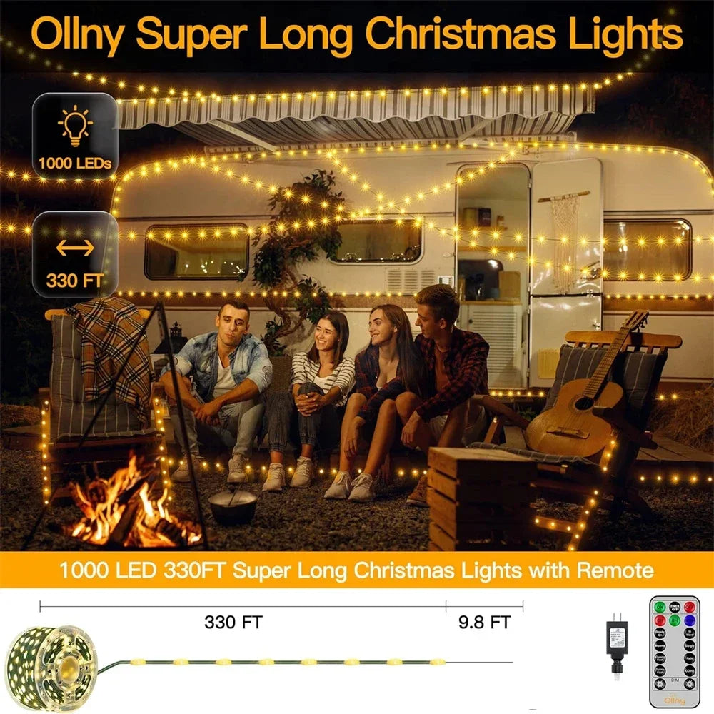 1000 LED Green Wire Led String Fairy Lights US/EU Plug 110V/220V Waterproof LED Christmas Tree Holiday Home Garden Decor Xmas