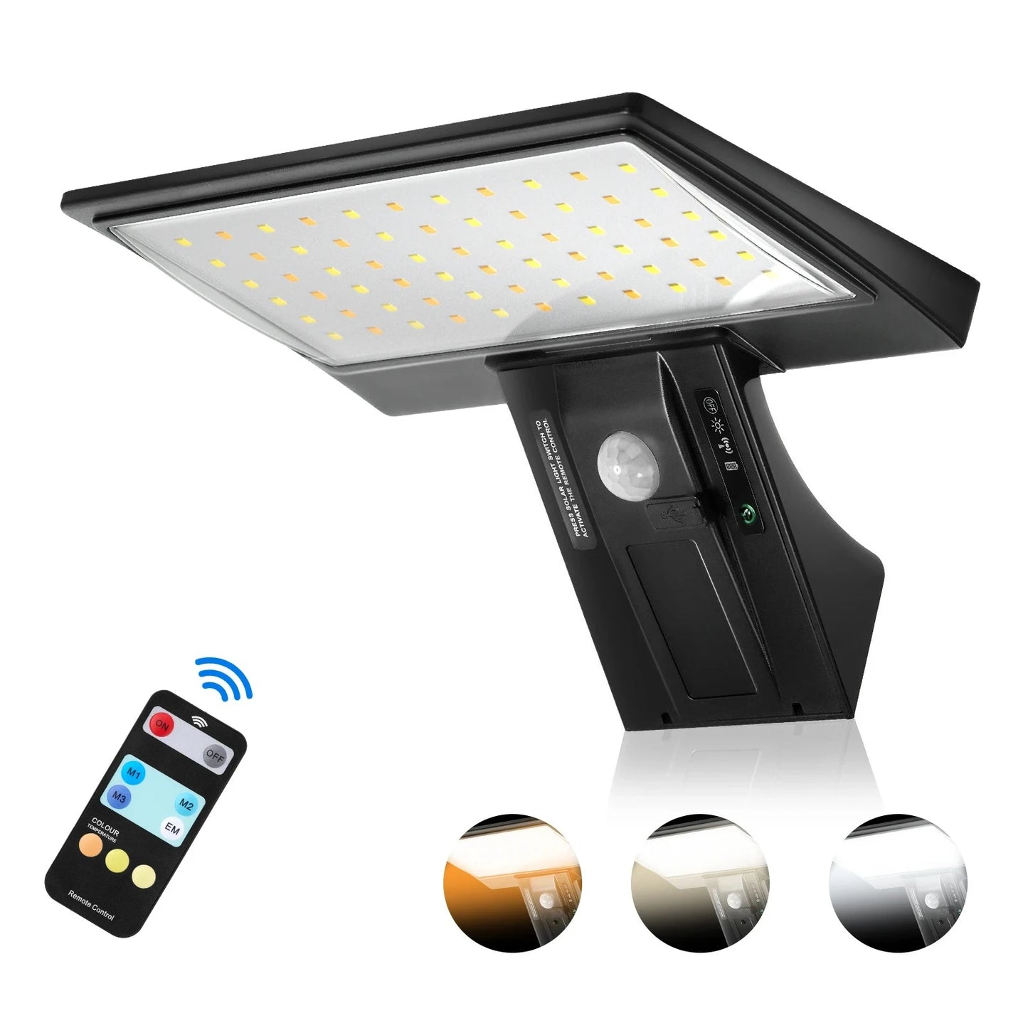 90LED Solar Outdoor Lights Motion Sensor Waterproof Security Flood Light 3 Colors 4 Modes for Garden Yard