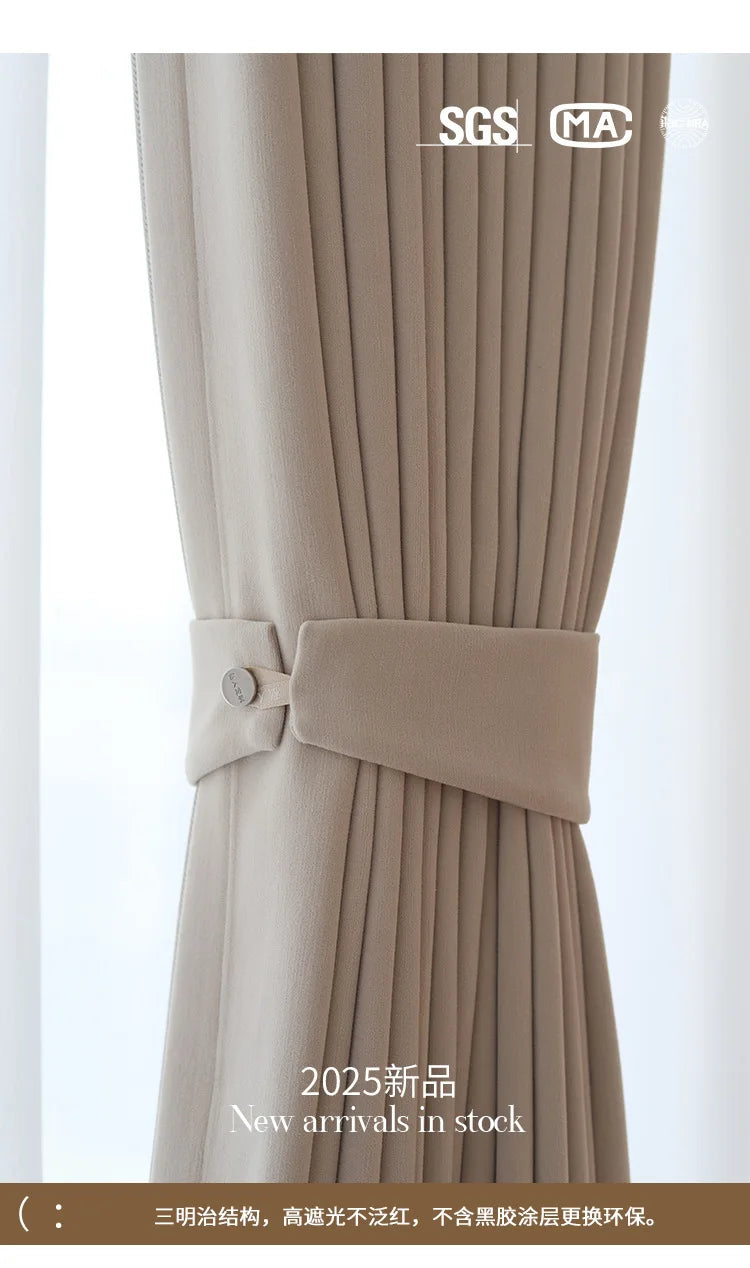 French Cream Style Double-sided Chenille Super Soft Cloud Velvet Curtains for Living Room Bedroom Dining Blackout Modern Decor