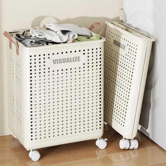 Laundry Basket With Wheels Foldable Laundry Basket Large Capacity Dirty Clothes Hamper Multifunction Rolling Organizer for Home