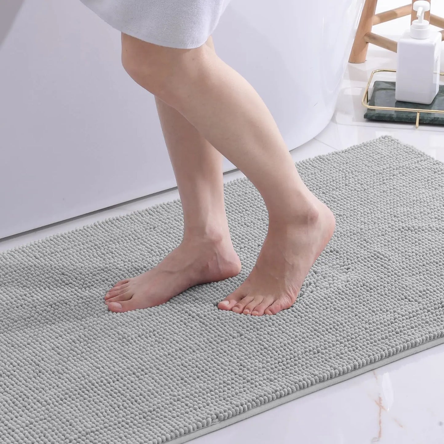 Olanly Chenille Bathroom Mats Ultra Soft Absorbent Bath Non-slip Rugs Washable Shower Mats Thick Plush Microfiber Floor Carpets