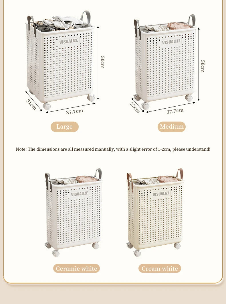 Laundry Basket With Wheels Foldable Laundry Basket Large Capacity Dirty Clothes Hamper Multifunction Rolling Organizer for Home