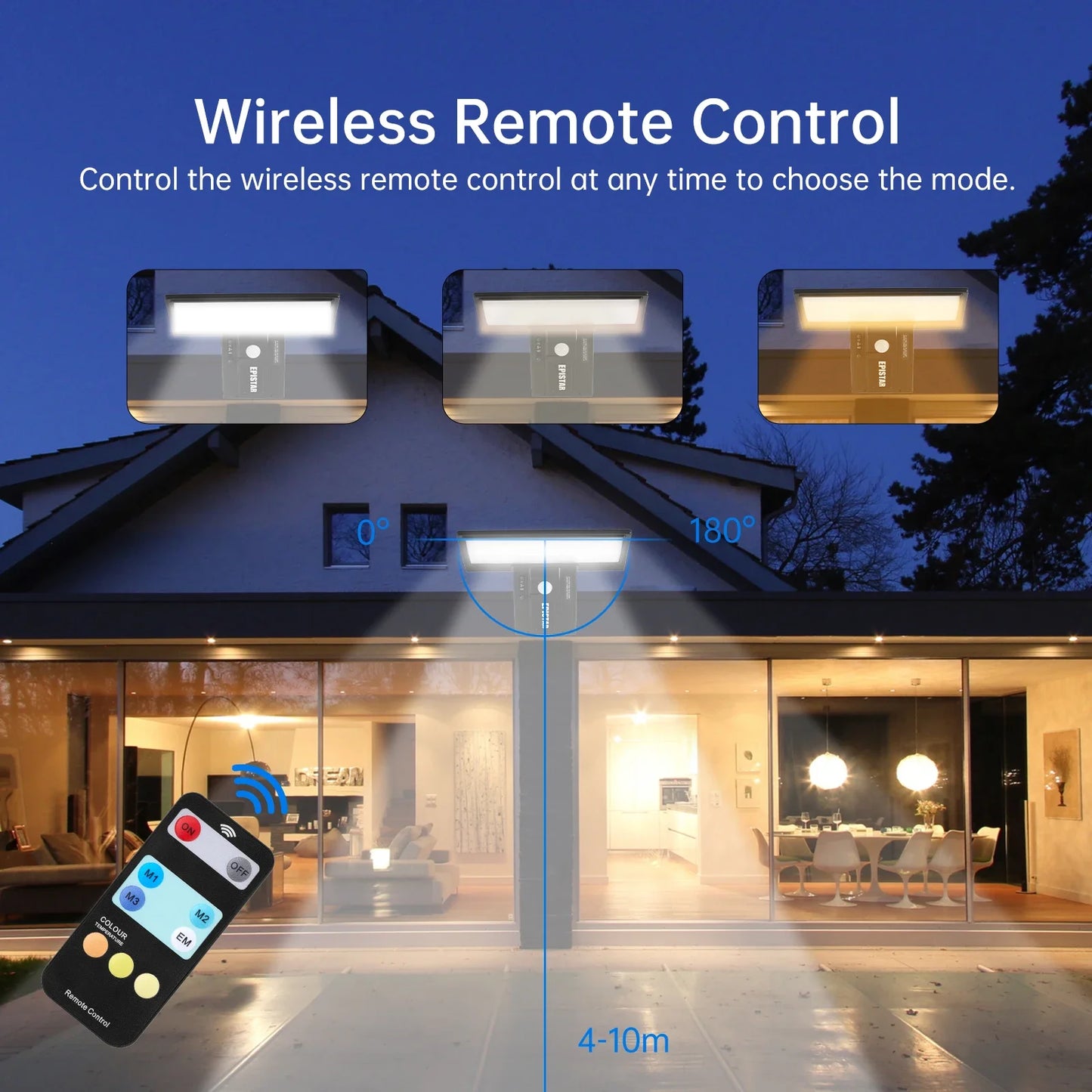 90LED Solar Outdoor Lights Motion Sensor Waterproof Security Flood Light 3 Colors 4 Modes for Garden Yard