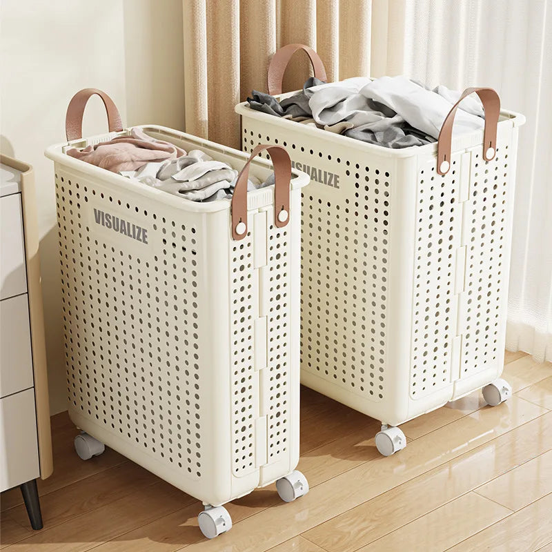 Laundry Basket With Wheels Foldable Laundry Basket Large Capacity Dirty Clothes Hamper Multifunction Rolling Organizer for Home
