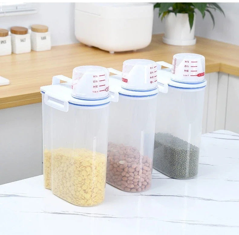 1pc Rice And Grains Food Storage Canister With Measuring Cup, Kitchen Moisture-proof And Insect-proof Dust-proof Sealed Canister