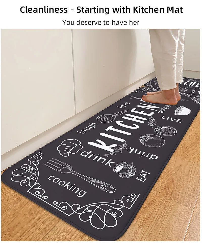 VIKAMA kitchen carpet washable, non-slip, absorbent floor mat, bathroom floor mat, absorbent kitchen mat, door mat, room decorat