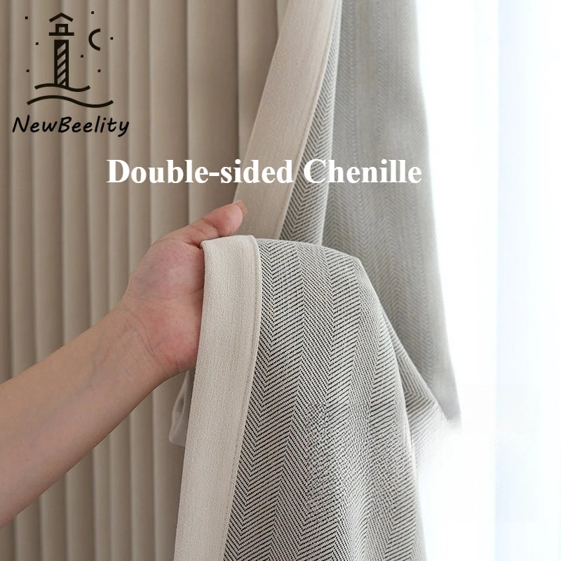 French Cream Style Double-sided Chenille Super Soft Cloud Velvet Curtains for Living Room Bedroom Dining Blackout Modern Decor