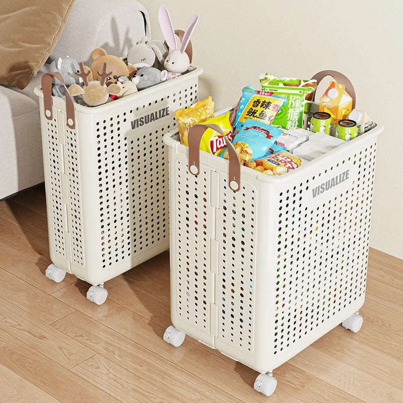 Laundry Basket With Wheels Foldable Laundry Basket Large Capacity Dirty Clothes Hamper Multifunction Rolling Organizer for Home