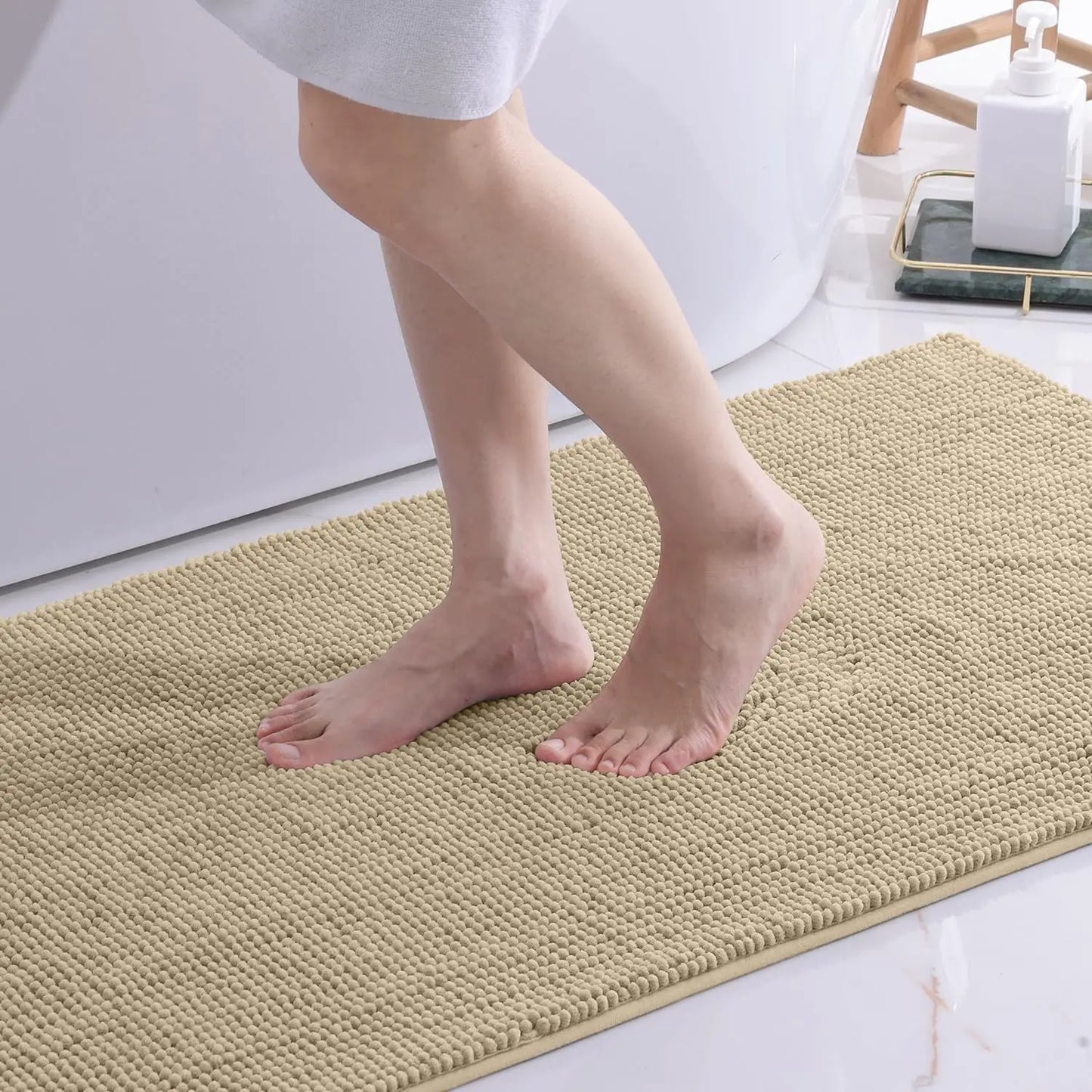 Olanly Chenille Bathroom Mats Ultra Soft Absorbent Bath Non-slip Rugs Washable Shower Mats Thick Plush Microfiber Floor Carpets