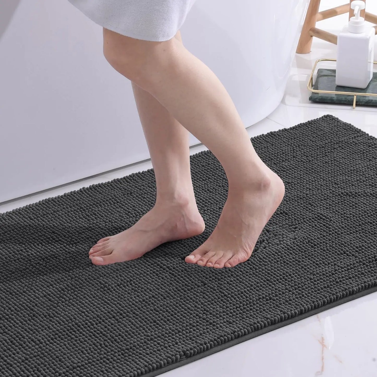 Olanly Chenille Bathroom Mats Ultra Soft Absorbent Bath Non-slip Rugs Washable Shower Mats Thick Plush Microfiber Floor Carpets