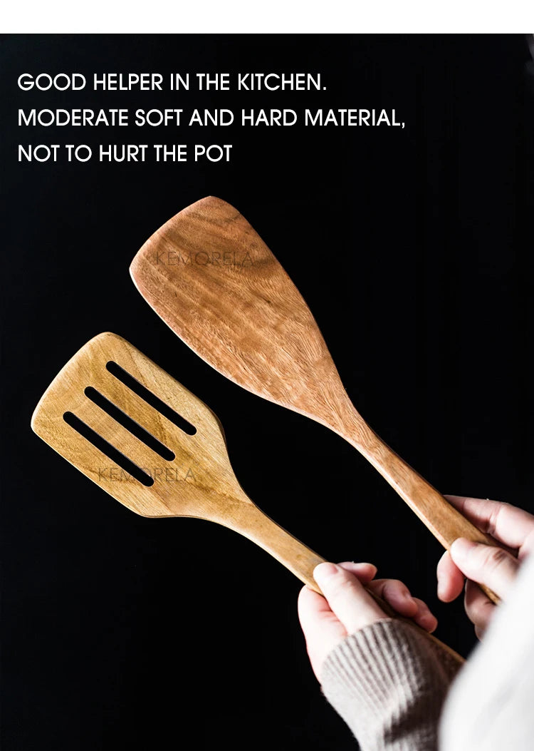 9PCS Wooden Spoons For Cooking, Wooden Utensils For Cooking With Utensils Holder, Teak Wooden Kitchen Utensils Set
