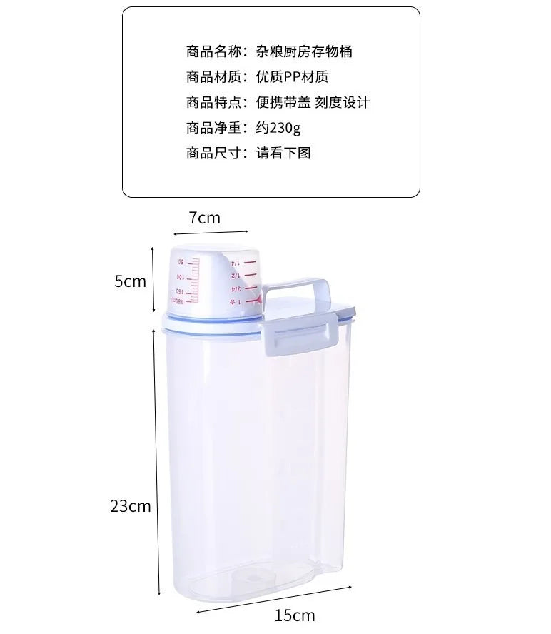 1pc Rice And Grains Food Storage Canister With Measuring Cup, Kitchen Moisture-proof And Insect-proof Dust-proof Sealed Canister