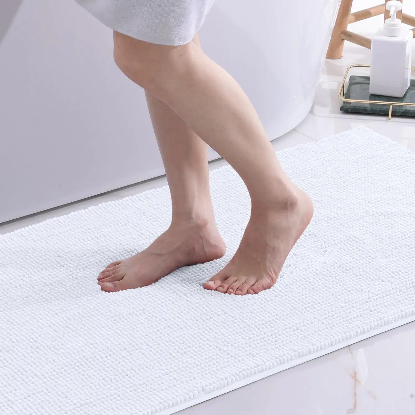 Olanly Chenille Bathroom Mats Ultra Soft Absorbent Bath Non-slip Rugs Washable Shower Mats Thick Plush Microfiber Floor Carpets