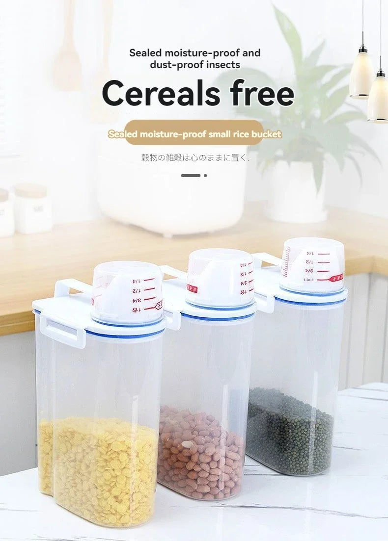 1pc Rice And Grains Food Storage Canister With Measuring Cup, Kitchen Moisture-proof And Insect-proof Dust-proof Sealed Canister