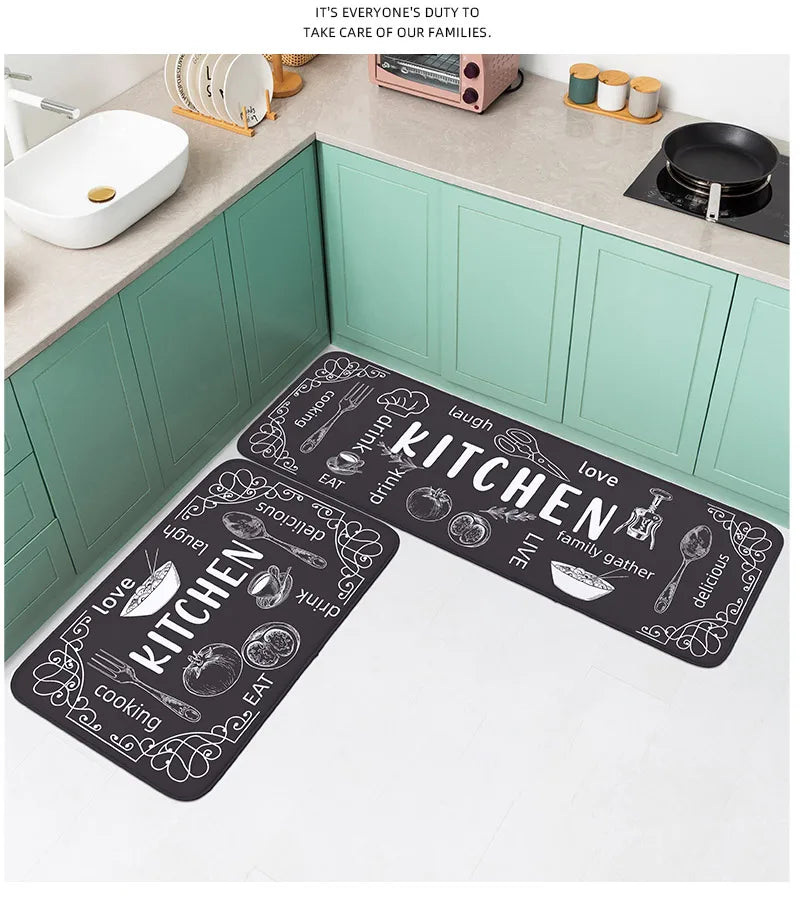 VIKAMA kitchen carpet washable, non-slip, absorbent floor mat, bathroom floor mat, absorbent kitchen mat, door mat, room decorat