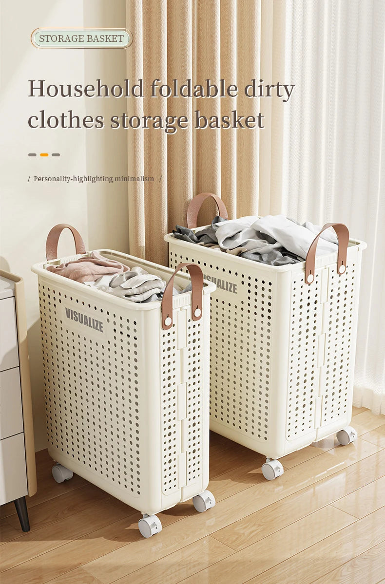 Laundry Basket With Wheels Foldable Laundry Basket Large Capacity Dirty Clothes Hamper Multifunction Rolling Organizer for Home
