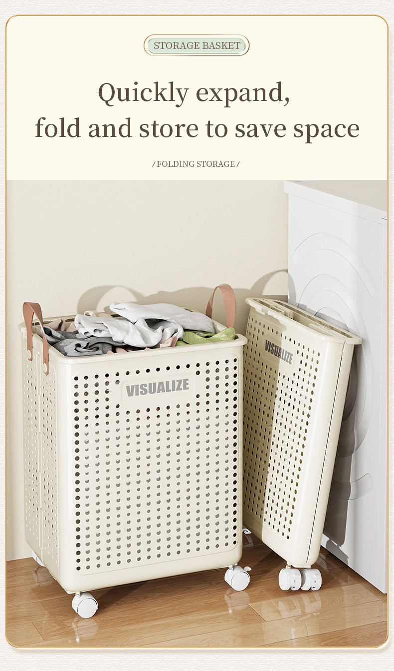 Laundry Basket With Wheels Foldable Laundry Basket Large Capacity Dirty Clothes Hamper Multifunction Rolling Organizer for Home