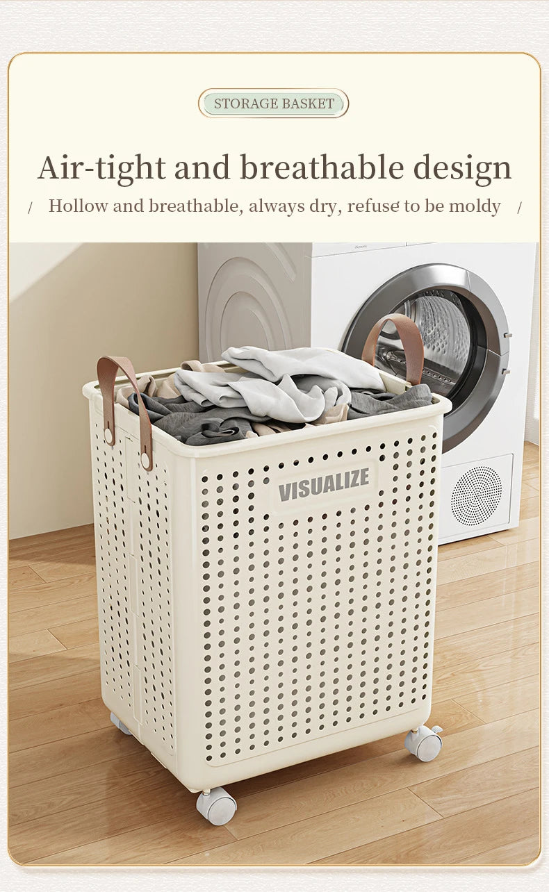 Laundry Basket With Wheels Foldable Laundry Basket Large Capacity Dirty Clothes Hamper Multifunction Rolling Organizer for Home
