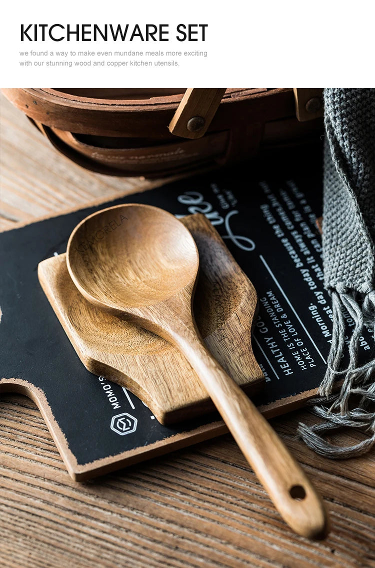 9PCS Wooden Spoons For Cooking, Wooden Utensils For Cooking With Utensils Holder, Teak Wooden Kitchen Utensils Set