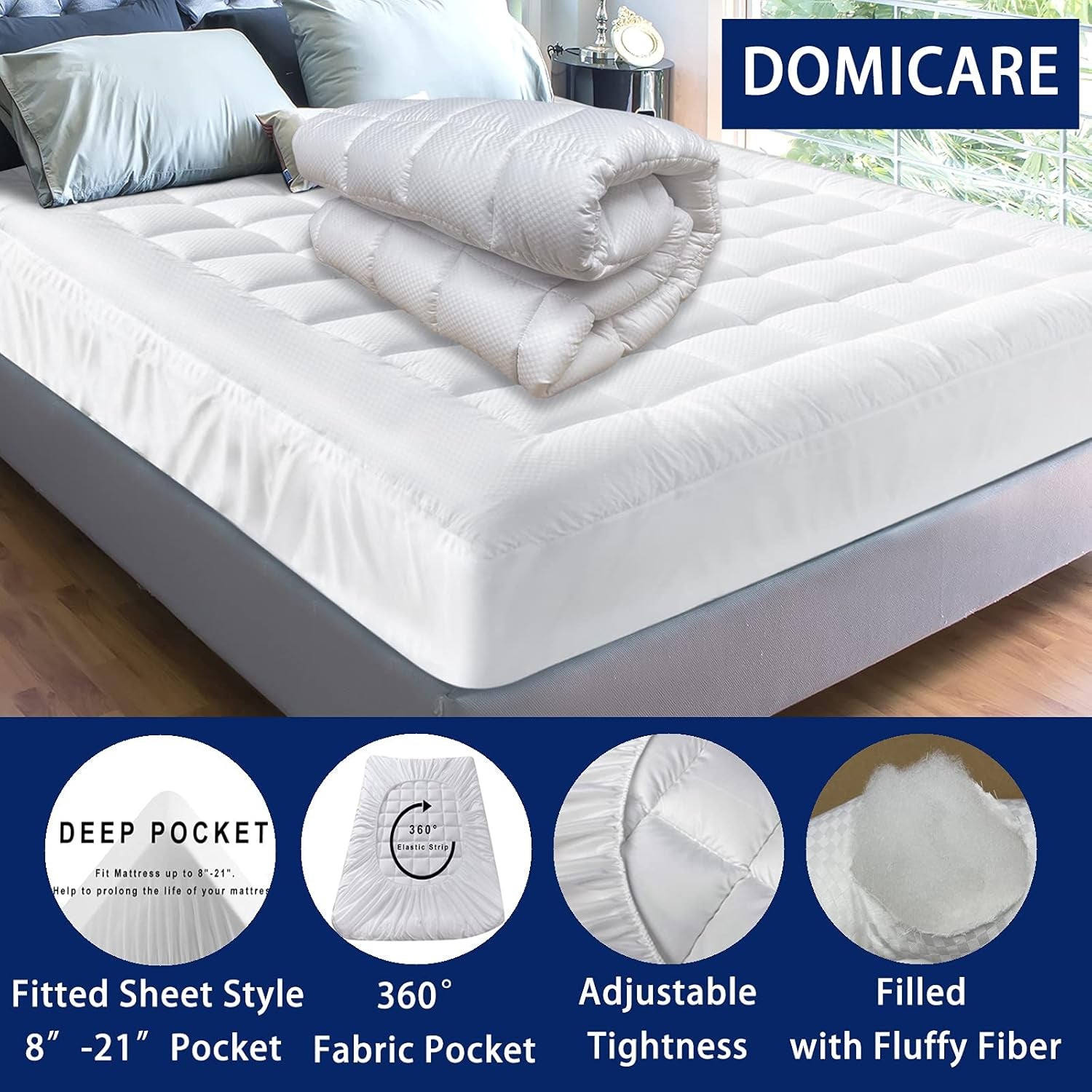 Twin XL Size Mattress Pad Cover Quilted Fitted Mattress Protector with Deep Pocket (8-21Inch), Cooling Mattress Topper Pillow Top-White